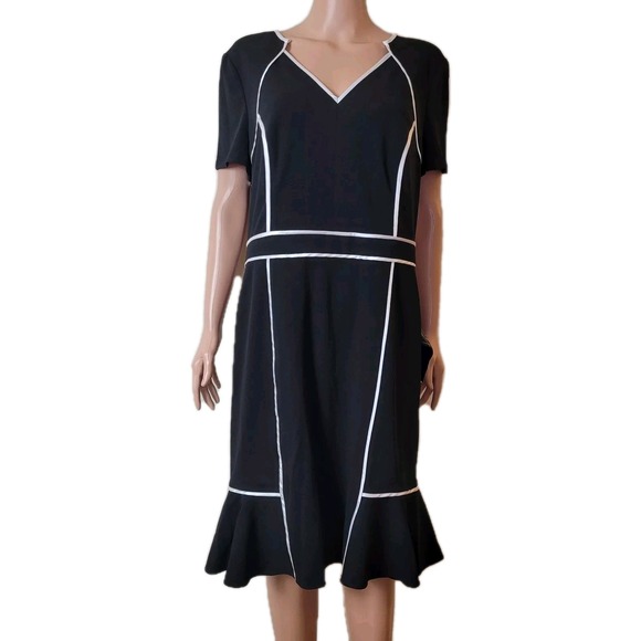 Focus Shani Ponte Dress Women's 16 Sheath black white Flutter Ruffle Short Mini. - Picture 4 of 16